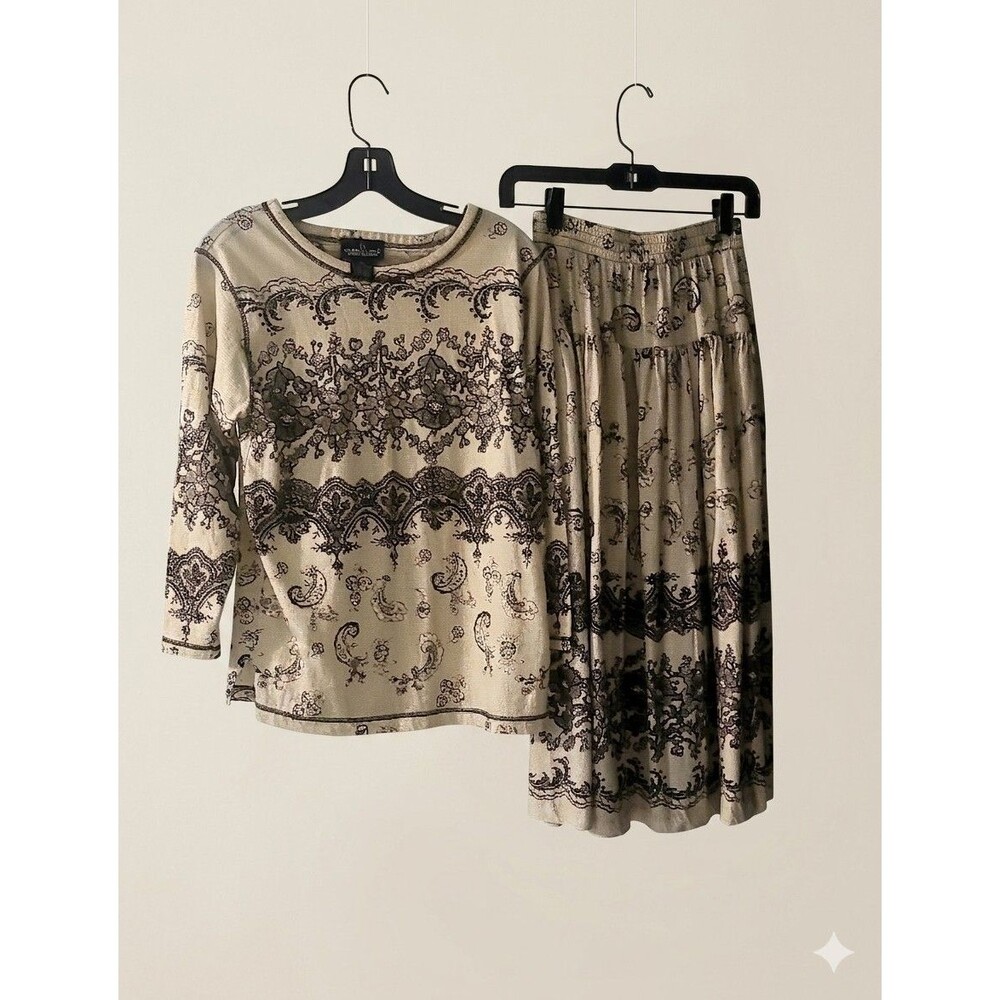 VTG Carole Little Sport Petites 2pc Skirt Set Paisley Print Top & Skirt Sz P